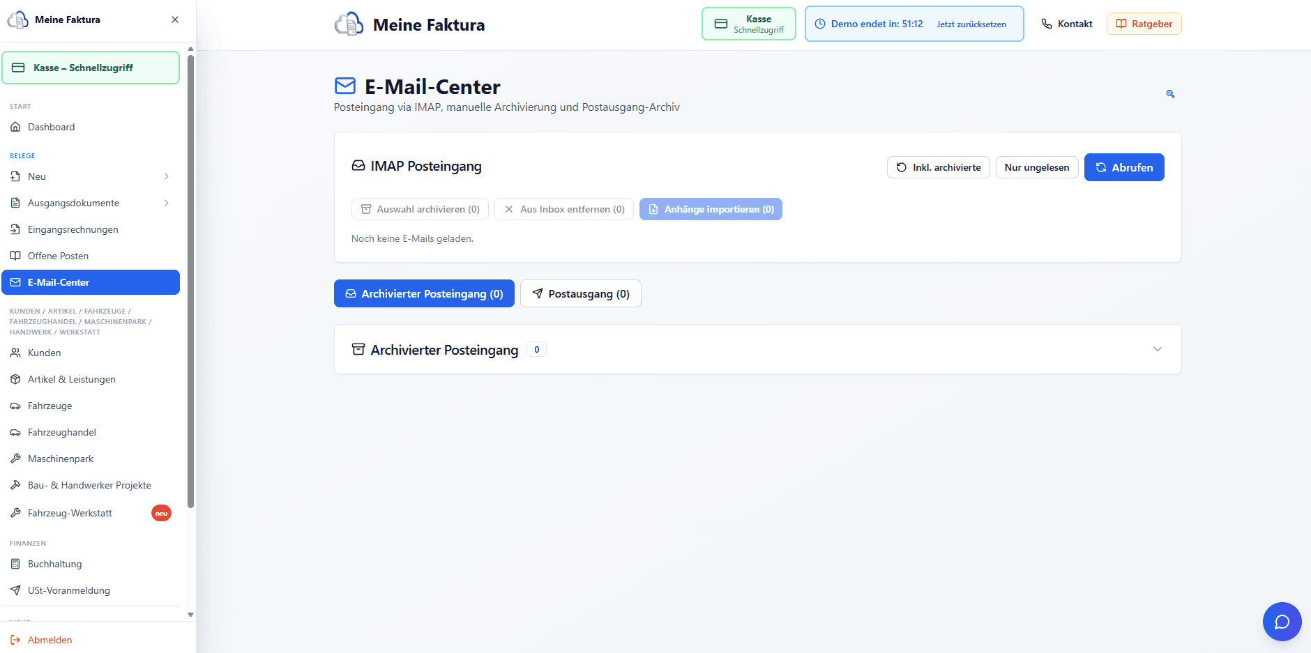 E-Mail-Center mit Import von Eingangsrechnungen