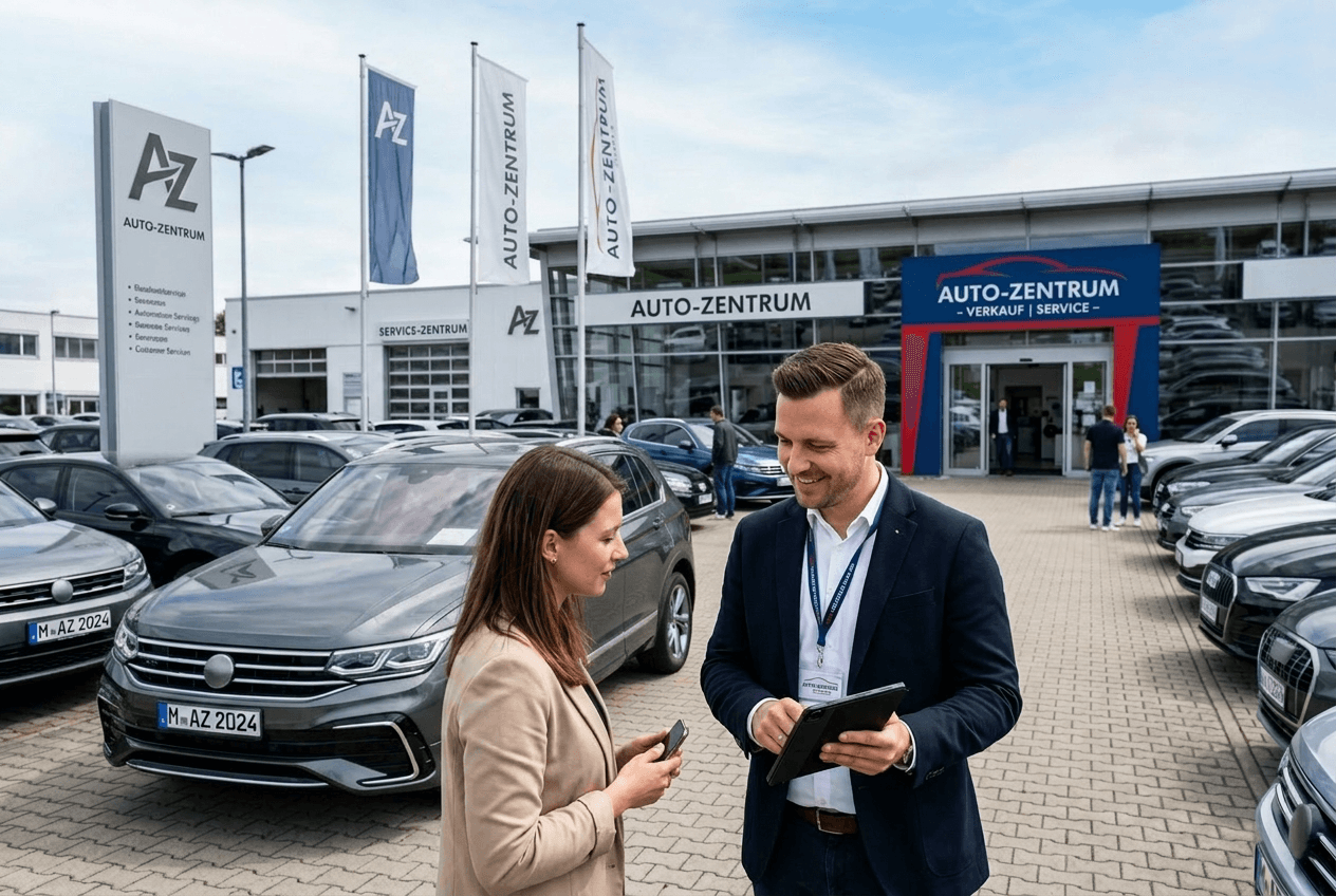 Fahrzeughandel mit Verkaufsflaeche und Beratungssituation